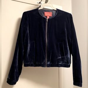 Blue velvet bomber zip-up – size XS/S